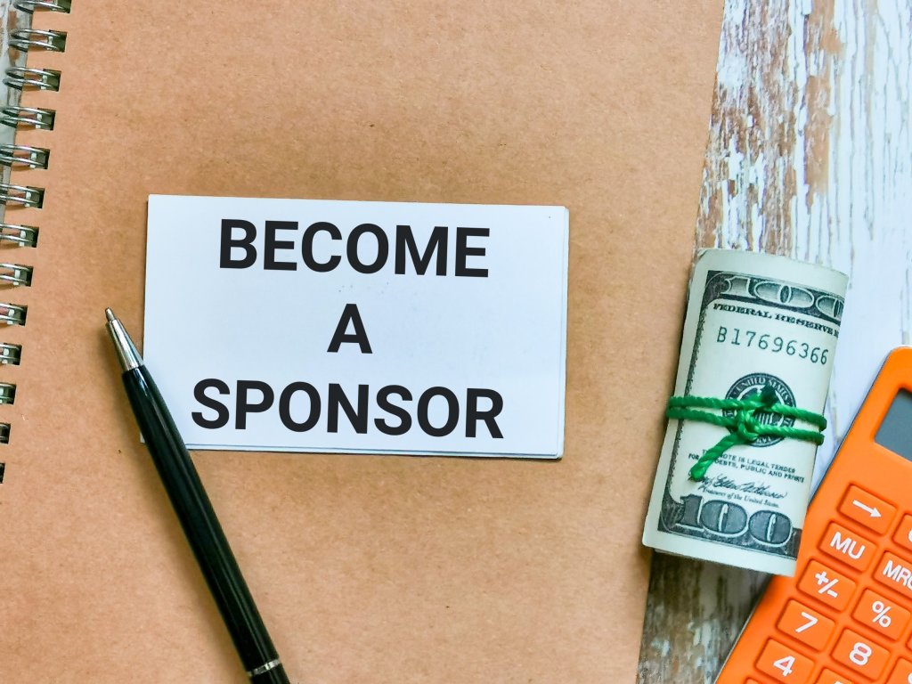 Become a sponsor card with money and calculator