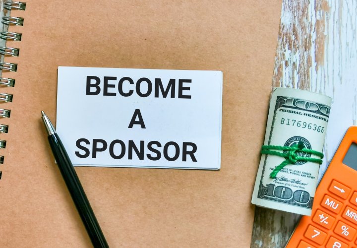 Become a sponsor card with money and calculator