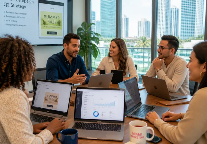 Team planning email marketing campaign meeting