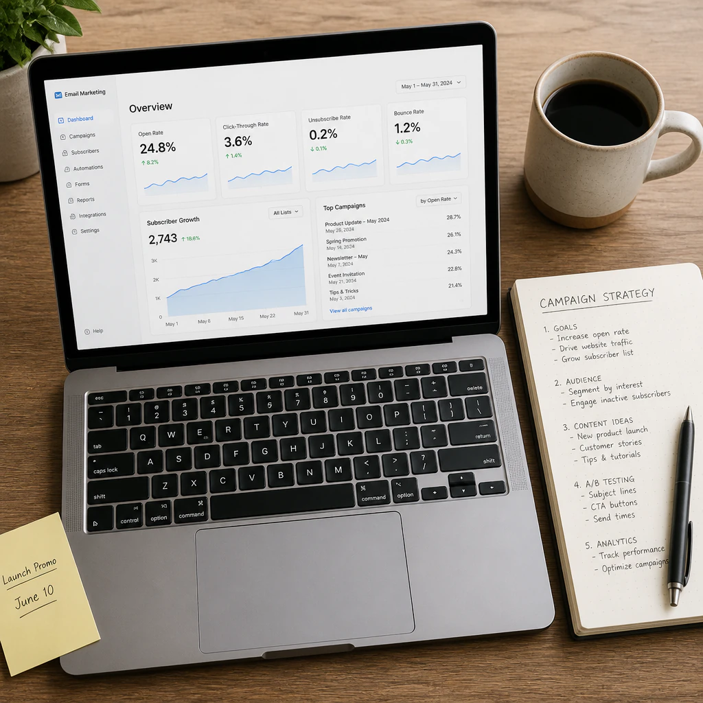 Email marketing dashboard and campaign notes